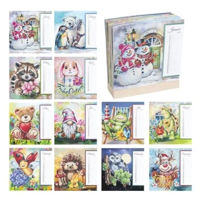 Image of Ideen mit Herz Diamond Painting Calendar for Standing Up 21 x cm Year 2024 &amp; 2025 Includes Accessories and Wooden Stand (Happy Companions), Cheerful companions