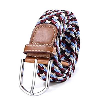 Image of DonDon Braided stretch belt elastic for women and men length 39 to 51 inch 100 cm 130 multicoloured