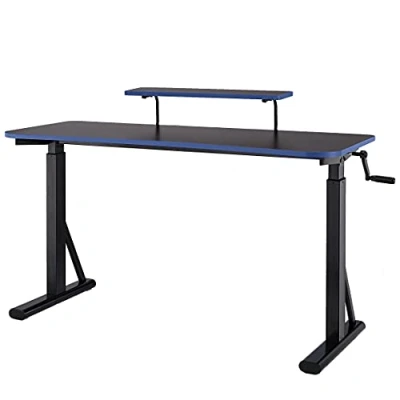 Image of Amazon Basics Height Adjustable Rectangular Gaming Computer Desk with Raised Monitor Shelf, Blue, 140 x 63.5 x109 126 cm
