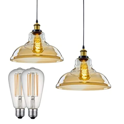 Image of MOSSODOR Retro Modern Vintage Glass Ceiling Pendant Industrial Light Lamp Shade (Gold (Pack of 2))