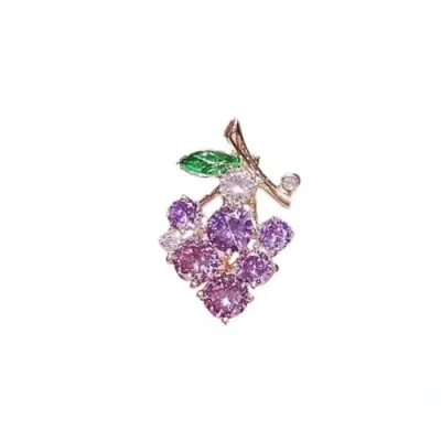 Image of LISADORE Fruit Grape Brooch Crystal Rhinestone Purple Lapel Pin Green Leaf Shining Plant Dress Bag Decor Accessories Fashion Jewelry Festival Gift for Women Girls Gold Tone
