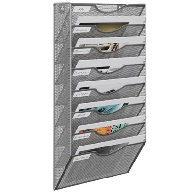 Image of EasyPAG 8 Tier A4 Mesh In Tray Wall Pocket File Holder Mail Organiser Magazine Storage Rack,Silver