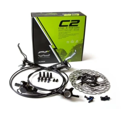 Image of Clarks Race Series Hydraulic Disc Brake Set CNC 2 Piston Front &amp; Rear and Rotors with Levers Fittings for MTB, Hybrid E Bikes
