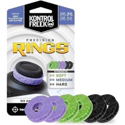 Image of KontrolFreek Precision Rings, Aim Assist Motion Control for Playstation 4 (PS4), PS5, Xbox One, XBX, Switch Pro &amp; Scuf Controller (Black/Purple/Green)