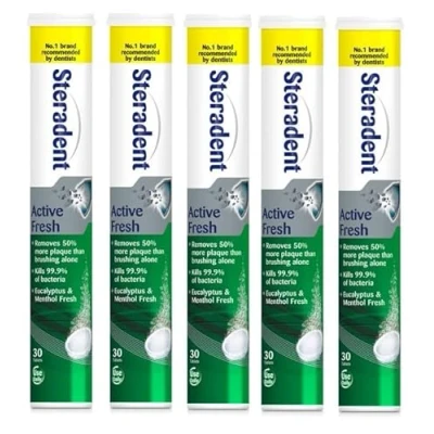 Image of Steradent Active Fresh Denture Cleaning Tablets 30 Daily Bundle Pack of 5