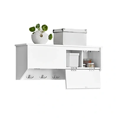 Image of SoBuy FHK24 W, Wall Coat Rack Shelf Storage Cabinet Hallway with 2 Flip Doors 5 Hooks
