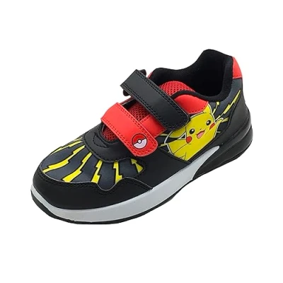 Image of Pokemon Boys or Girls Trainers with Flashing Lights &amp; Hook Loop Strap Closure, Black, Size 2