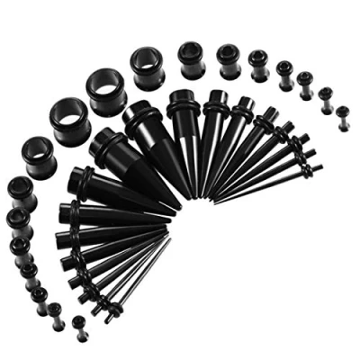 Image of BOOM Ear Stretchers Stretching Tunnels Kit 18Pcs Tapers with Double O ring + Flesh Tunnel Stainless Steel Single Flared 1.6mm 10mm