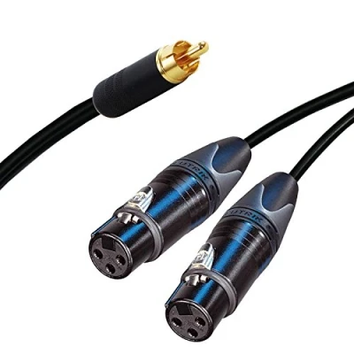 Image of Neutrik Female XLR Split to 2 Dual RCA Phono Cable. Splitter Duplicator Lead 1m+ (1m, Black)