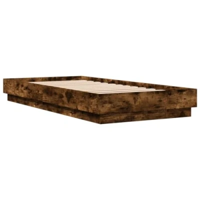 Image of vidaXL Engineered Wood Bed Frame Smoked Oak Single Bedstead 90x200cm with Plywood Slats, Modern Bedroom Furniture