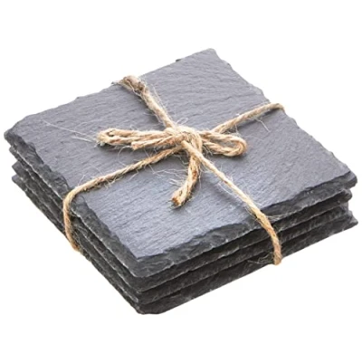 Image of Urban Living Set of 4 Square Slate Coaster for Drinks Table Home Pub Bar L 10cm x W H 0.8cm