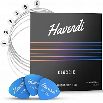 Image of HAVENDI® guitar strings for classical brilliant sound quality made of nylon coated with silver (6 string set) incl. 3 picks