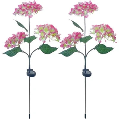 Image of Solar Garden Lights Outdoor Waterproof,Hydrangea Lights,Solar Ornaments LED Realistic Flower Decorative,Garden Stake for Pathway Yard Patio Decorations (2PCS Pink)