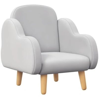 Image of ZONEKIZ Kids Armchair Toddler Sofa Children Chair with Arm Rest, Wooden Frame, Velvet, PP Legs, Cloud Shape, for Ages 1.5 3 Years Grey