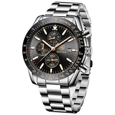 Image of BENYAR Mens Watches Quartz Movement Chronograph Leather Strap Fashion Business Sport Design 30M Waterproof Scratch Resistant Wristwatch Elegant Watch Gifts for Men