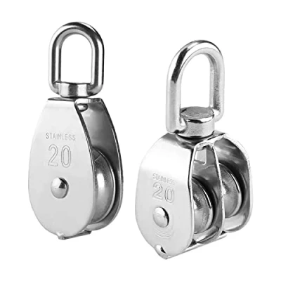 Image of Zasjon 2 Pieces M20 Pulley Block, 304 Stainless Steel Roller, Single Double Wheel Roller System for 1 8mm Ropes, Safe Loading up to 75kg/165lbs