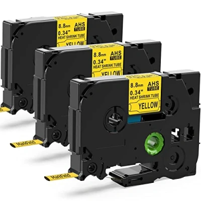 Image of 3X MarkField Compatible Label Tape Replacement for Brother P Touch Heat Shrink Tube HSe 621 HSe621 8.8mm Cassette Black on Yellow PT E110 E300 E550W D200 D400 H105 H107 H200 900 1000 1010