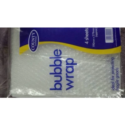Image of County Stationery Bubble Wrap 4 Sheets (190mm x 279mm approx) by DreamSupplies