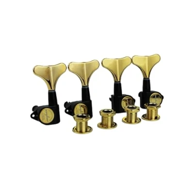 Image of Guyker Guitar Bass Tuners (2R + 2L) 1:17 Ratio Headstock Sealed Tuning Key Pegs Machine Head Replacement for Electric Jazz or Precision Instruments Black+Gold