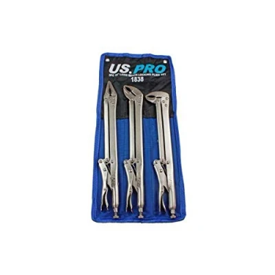 Image of US PRO 1838 Tools 3 Piece 15&quot; Flat &amp; Curved Jaw Long Reach Locking Mole Grip Pliers, Blue