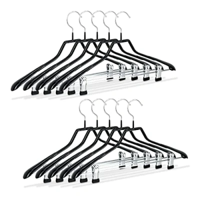 Image of Relaxdays Clothes, Set of 10, Coat Hangers for Dresses, Rubbered Metal, Non Slip, Compact, 42 cm, Black, x 22.5 3 cm