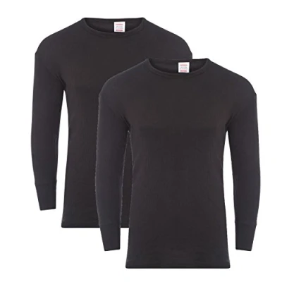 Image of Heatwave® Pack of 2 Men&#039;s Thermal Long Sleeve Top, Warm Underwear Baselayer, S M L XL XXL Thermals, XX Large Black