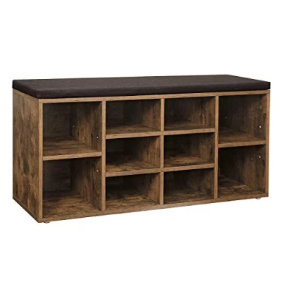 Image of VASAGLE Shoe Bench, Shelf, Rack, Storage Cabinet, 10 Compartments, with Cushion, for Entryway, 104 x 30 48 cm, Rustic Brown LHS10BX