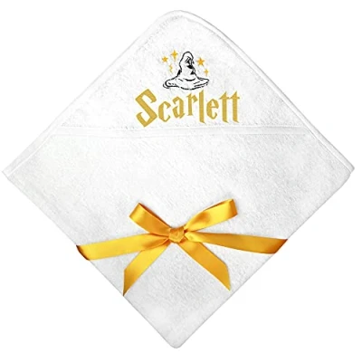 Image of TeddyTs Personalised Wizard Hat Design White Hooded Baby Bath Towel