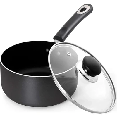 Image of KICHLY Nonstick Saucepan with Glass Lid, Multipurpose Use for Home Kitchen or Restaurant, Milk Pan (Grey, 2QT, Pack of 6)