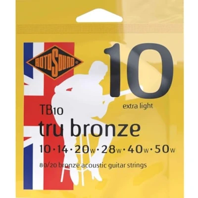 Image of Rotosound TB10 80/20 Bronze Extra Light Gauge Acoustic Guitar Strings (10 14 20 28 40 50), White Black Red Blue