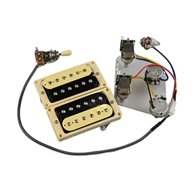 Image of guitar pickups Humbucker Neck And Bridge Pickup 4C Wiring Harness Push pull Single Cut Set For Gibson Epiphone Electric (Color : Zebra Yellow Frame)