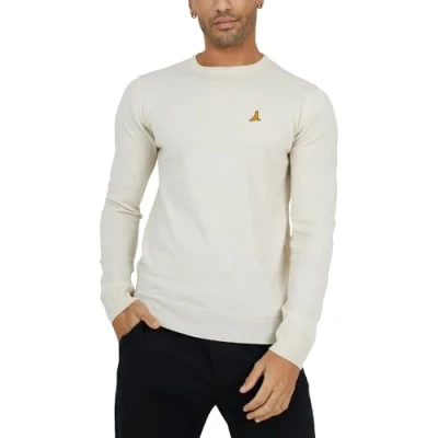 Image of BRAVE SOUL Mens Jumper Binary Fisherman Knitted Crew Neck Sweater, Cream Einstein, XL