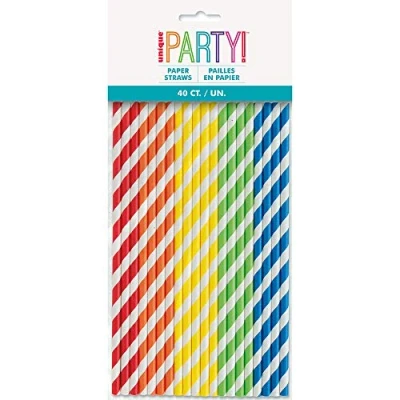 Image of Assorted Solid Color High Count Paper Straws Perfect for Parties, Weddings &amp; Everyday Use 40ct