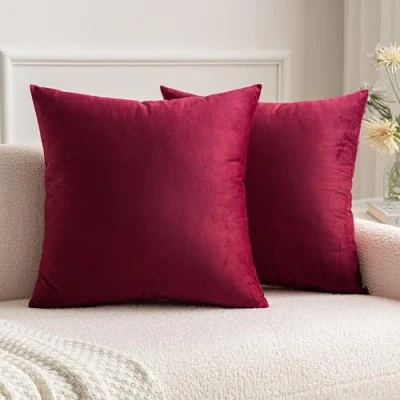 Image of MIULEE Pack of 2 Christmas Velvet Soft Decorative Square Throw Pillow Case Cushion Covers Luxury Pillowcases for Livingroom Sofa Bedroom with Invisible Zipper 50cm x 50 cm,20x20 Inches Wine Red