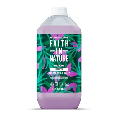 Image of Faith In Nature Natural Lavender &amp; Geranium Shampoo, Balancing for Normal Hair Scalp, Vegan Cruelty Free, No SLS, Silcones or Parabens, 5L Refill Pack