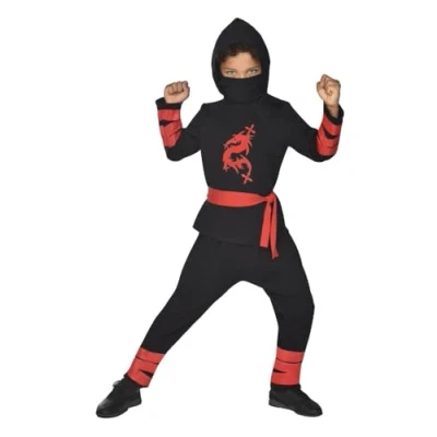Image of amscan 9910930 Kids Black Ninja Warrior World Book Day Fancy Dress Costume with Mask Age: 3 4 Yrs