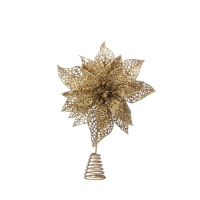 Image of Festive Productions 28cm Gold Glitter Poinsettia Christmas Tree Topper Deluxe Decoration