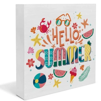 Image of Summer Beach Decor Hawaiian Wooden Sign Hello Decorations Home for Desk Table Shelf 5 x Inches