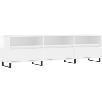 Image of vidaXL High Gloss White TV Cabinet with Ample Storage Space Engineered Wood Stand Iron Legs, Suitable for Bedroom and Living Room