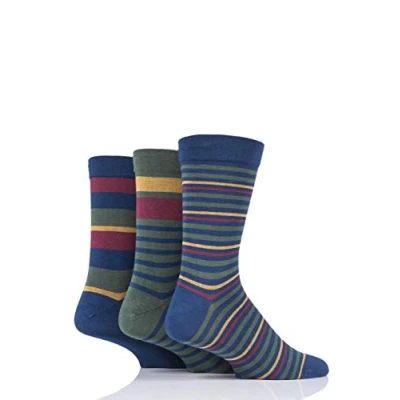 Image of 3 Pair Cedar Comfort Cuff Gentle Bamboo Striped and Plain Socks with Smooth Toe Seams Men&#039;s 7 11 Mens SOCKSHOP