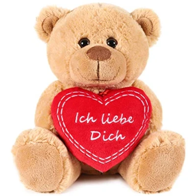 Image of BRUBAKER Teddy Plush Bear With Heart Red Ich Liebe Dich 10 Inches (25 Cm) Cuddly Toy Light Brown