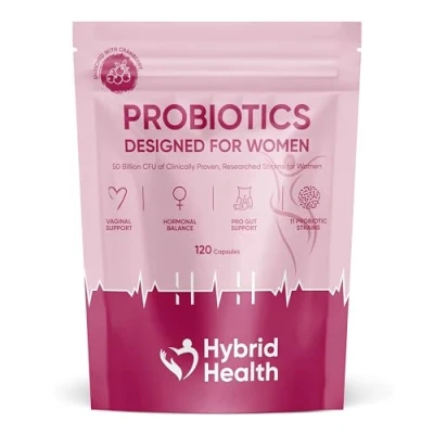 Image of Hybrid Health Probiotics for Women 120 Vegan Capsules 50 Billion CFU Womens Gut 11 Probiotic Researched Strains with Prebiotics &amp; Cranberry Extract Non GMO