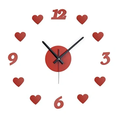 Image of Relaxdays DIY Wall Clock, Heart Design, Stick Up, With Numbers, Bedroom, Battery, Romantic Decor, Diameter 50 100cm, Red