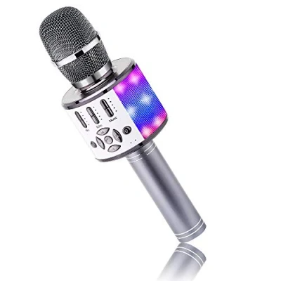 Image of BONAOK Wireless Microphone Bluetooth, Lyrics (Voice) Elimination Karaoke Mic, Mic with Led Lights, Home Party KTV Machine,Compatible IOS Android Bluetooth Devices(Space Gray)