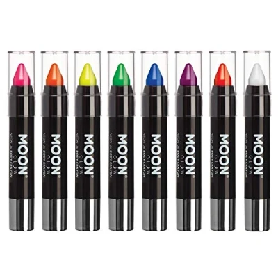Image of Moon Glow Neon UV Face Paint Stick / Body Crayon makeup for the &amp; Intense set of 8 colours Glows brightly under lighting