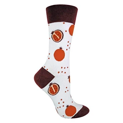Image of TALKIE Socks Ladies Cotton Rich Quirky Funky Novelty Design Fruit (4 8 UK, Pomegranate)