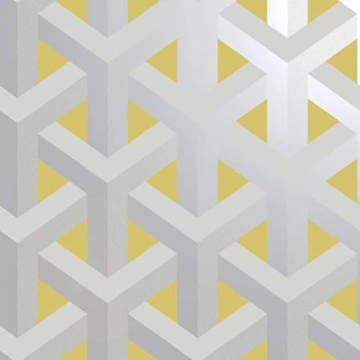 Image of Glistening Trident Geo Grey Yellow Silver Geometric Wallpaper 12811