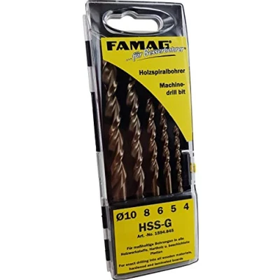 Image of FAMAG 1594845 5pcs HSS Ground Brad Point Drill Bit Set in Plastic Case