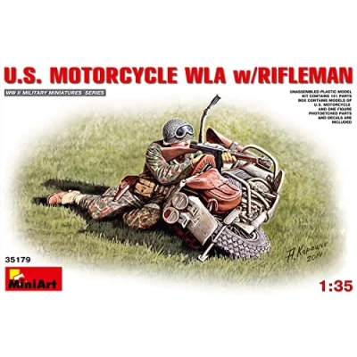 Image of Miniart 1:35 Scale U.S. Motorcycle WLA With Rifleman Building kit (Multi Colour)