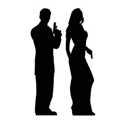 Image of STAR CUTOUTS SC007 Secret Agent Male and Female Double Silhouette Cardboard Cutout Brilliant for Spy Themed Fancy Dress Parties Height 172cm, Solid, Multicolour, Medium